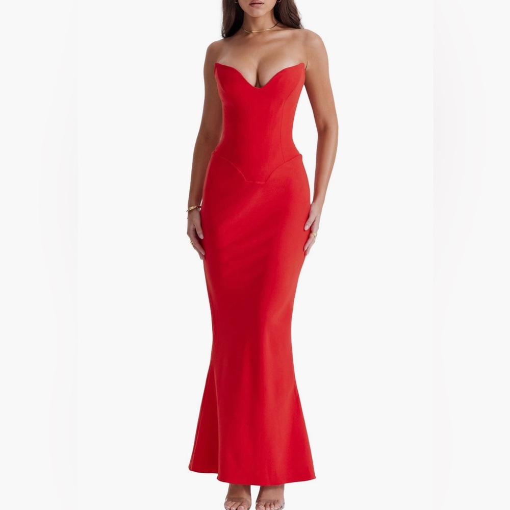 HOUSE OF CB Red Satin Corset Dress